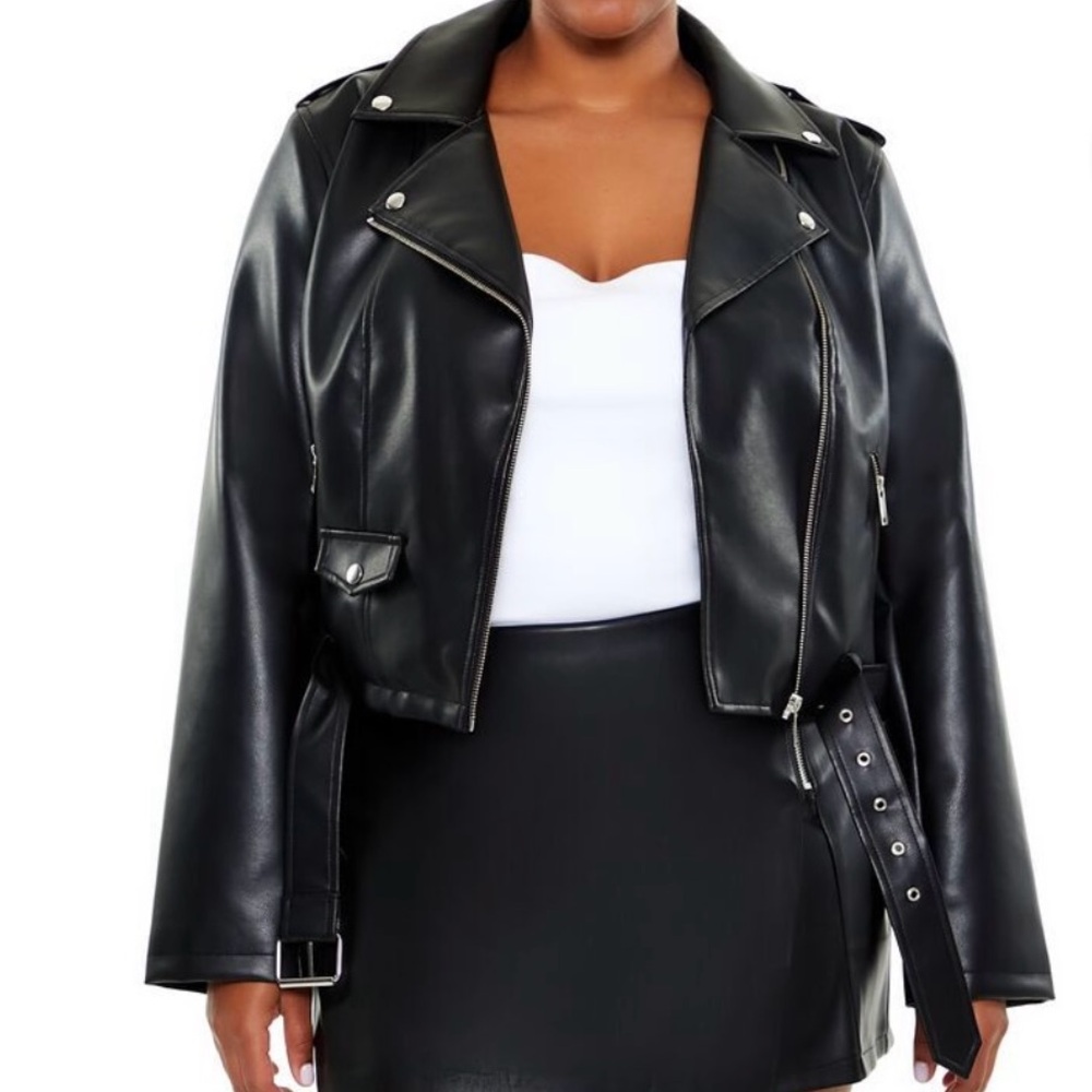 Plus size faux leather moto jacket